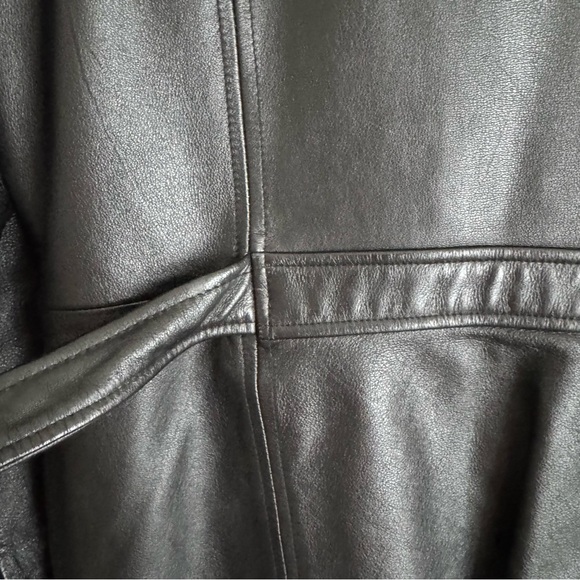 Vintage 90's Modern Essentials Genuine Leather Black Zip Up Belted Blazer Jacket - Picture 6 of 6